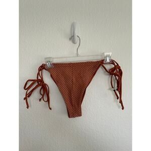 JMP The Label Terra Cotta Metallic  Silver Striped Side Tie Bikini Bottoms -L